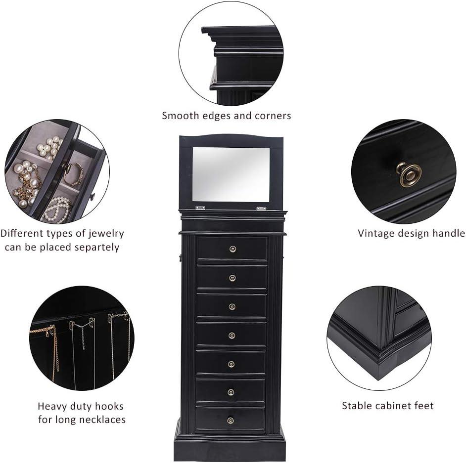 Black MDF Jewelry Armoire with Mirror and Drawers