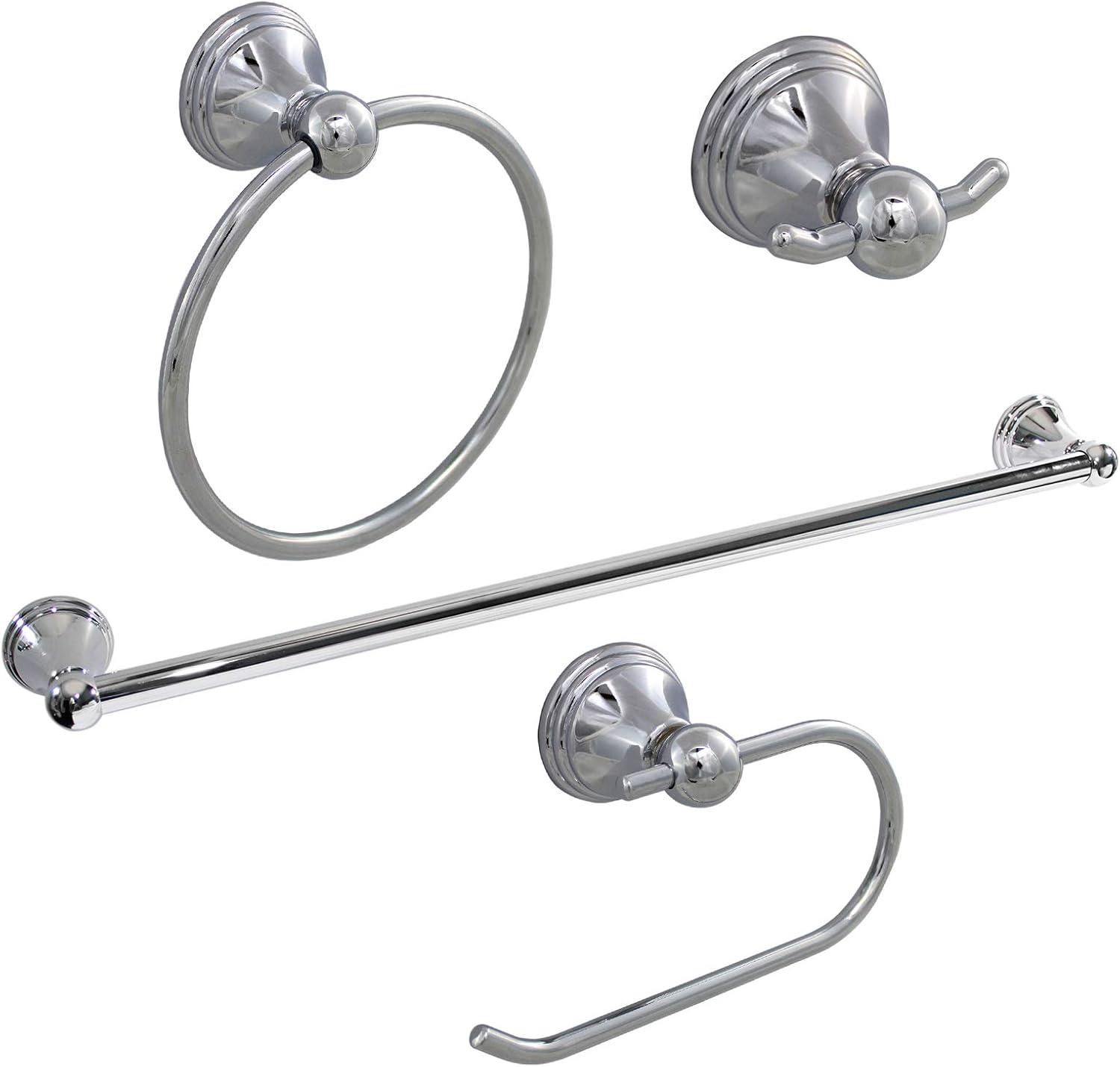 Polished Chrome 4-Piece Bathroom Accessories Set with Towel Bar