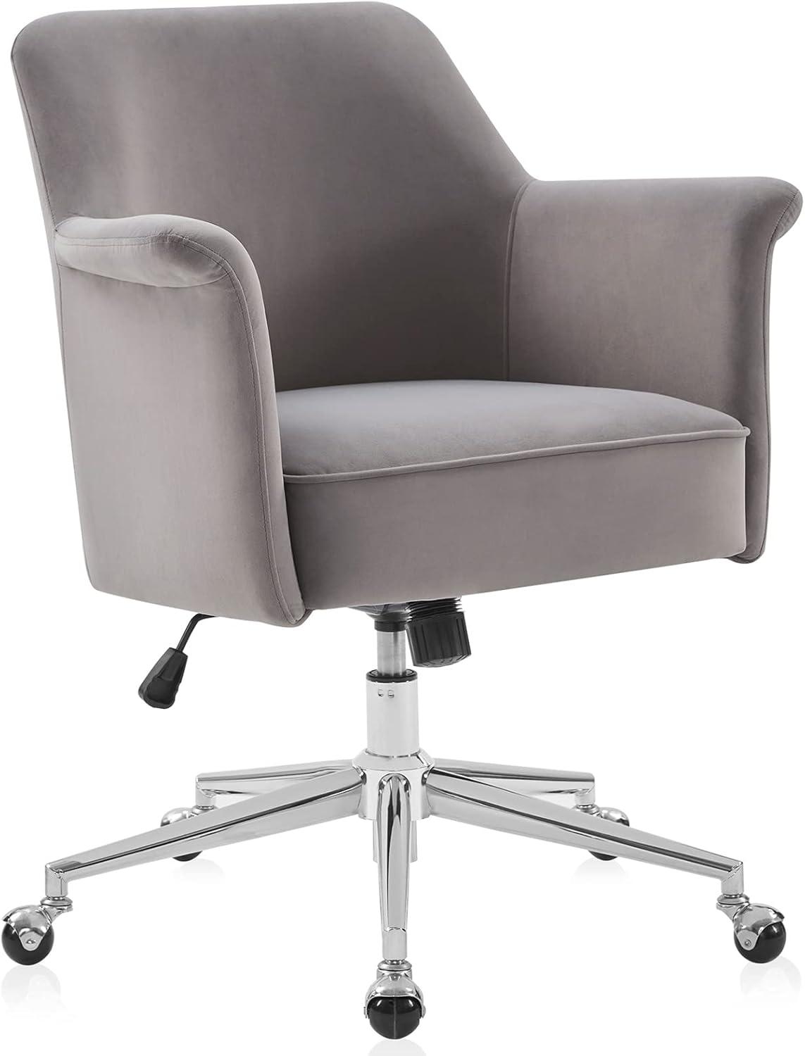 BELLEZE Modern Upholstered Velvet Desk Chair, Rolling Swivel Office Or Vanity Seating, Stylish Comfy Armchair With Easily Adjustable Height - Peyton (Blue)
