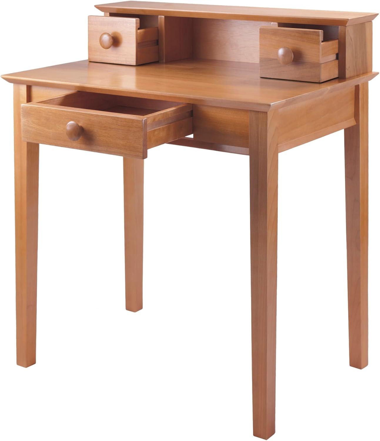 Studio Writing Desk with Hutch Honey Brown - Winsome: Mid-Century Modern, Home Office Furniture, Space-Saving Design