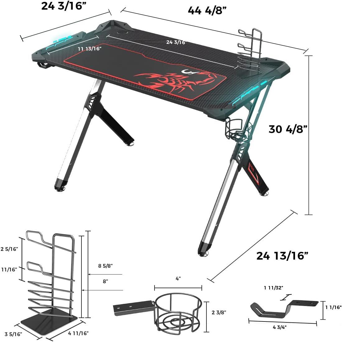 Ergonomic Black Gaming Desk with RGB Lighting and Steel Legs