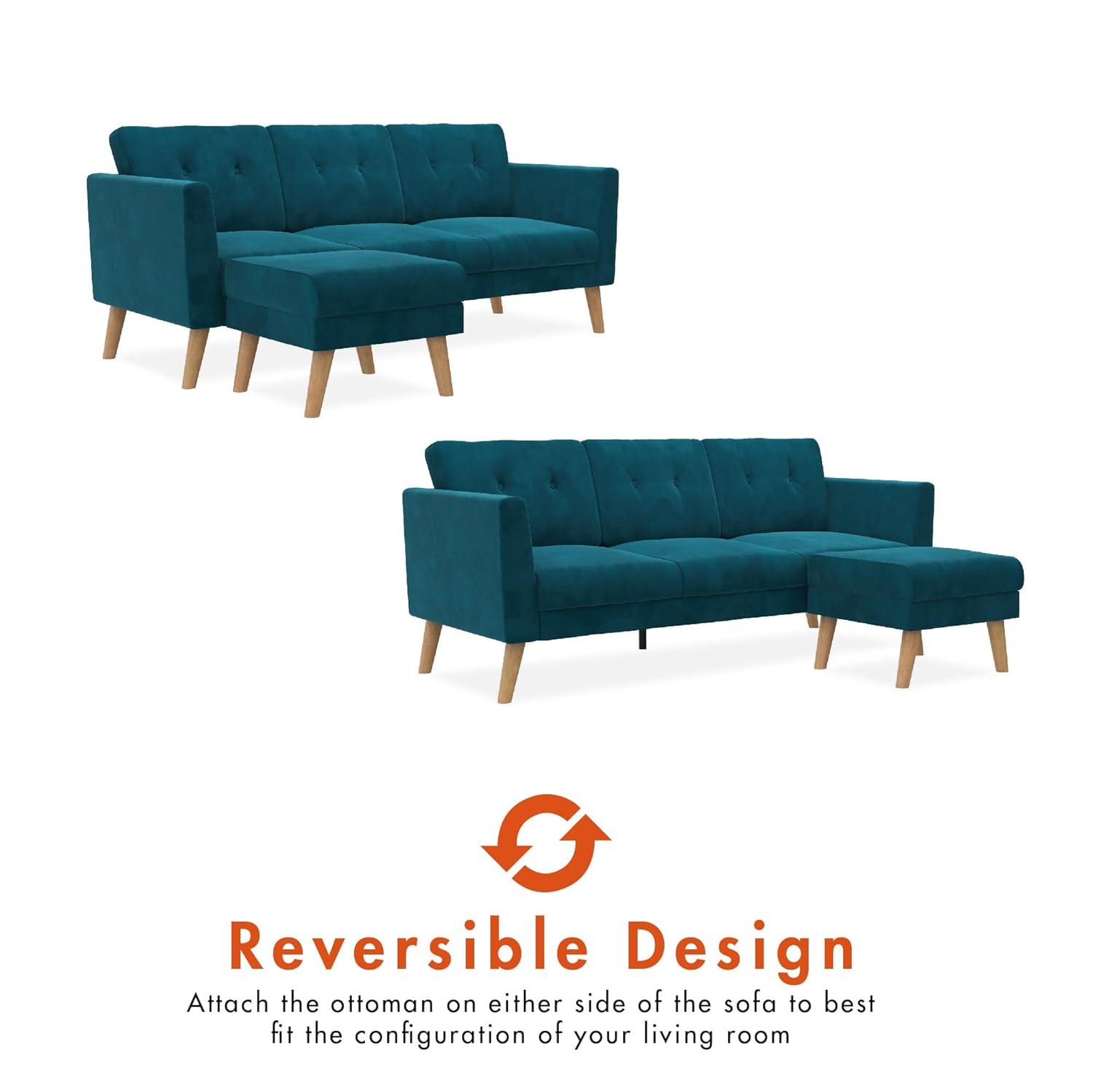 Gloria 75.5'' Wide Velvet Reversible Sofa & Chaise with Ottoman