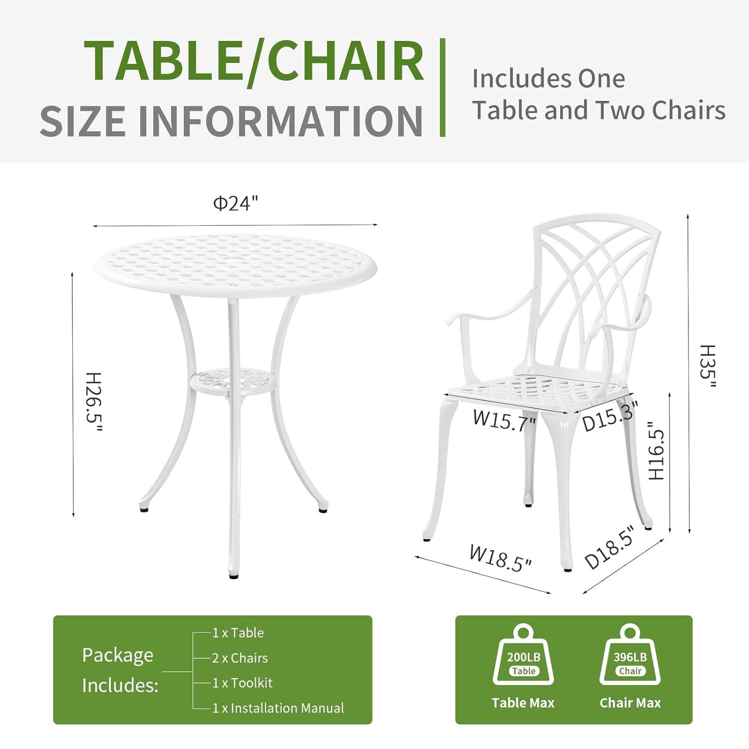 World Menagerie 3 Piece Patio Bistro Set Cast Aluminum Bistro Table And Chairs Set Of 2 With Umbrella Hole,All Weather Metal Bistro Table Set,Outdoor Patio Furniture Set For Garden