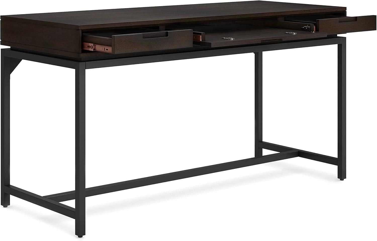 Simpli Home Banting Solid Hardwood Modern Industrial 60 inch Wide Desk in Hickory Brown