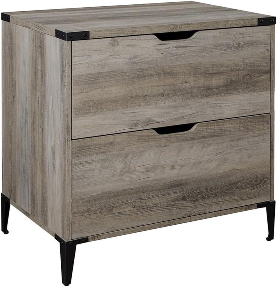 Modern Farmhouse Angle Iron 2-Drawer Filing Cabinet in Gray Wash