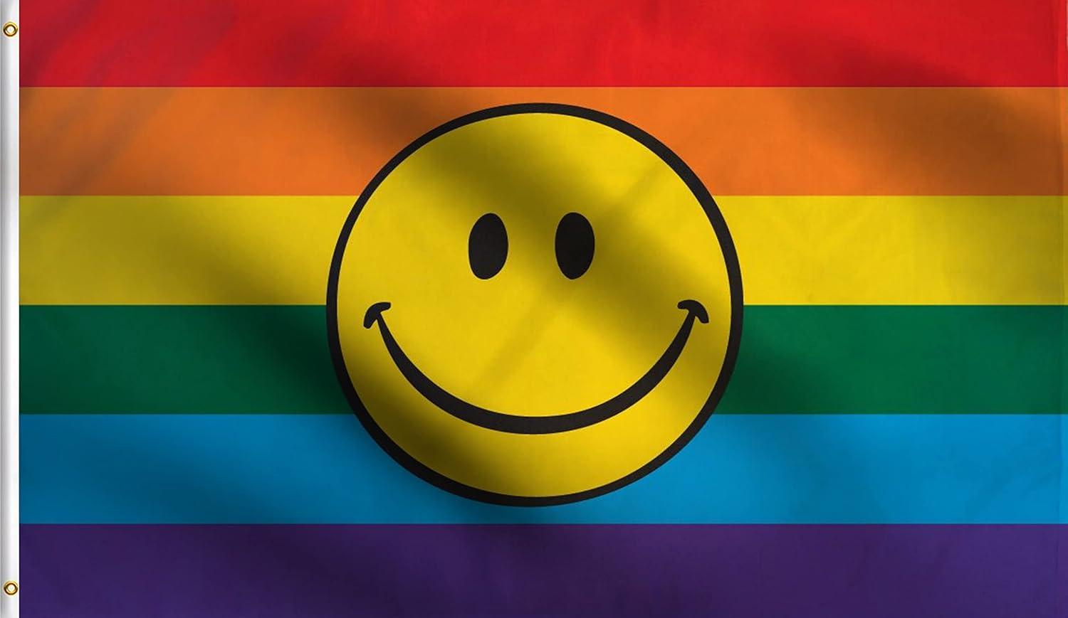 3x5 Rainbow Happy Face Polyester Pride Flag