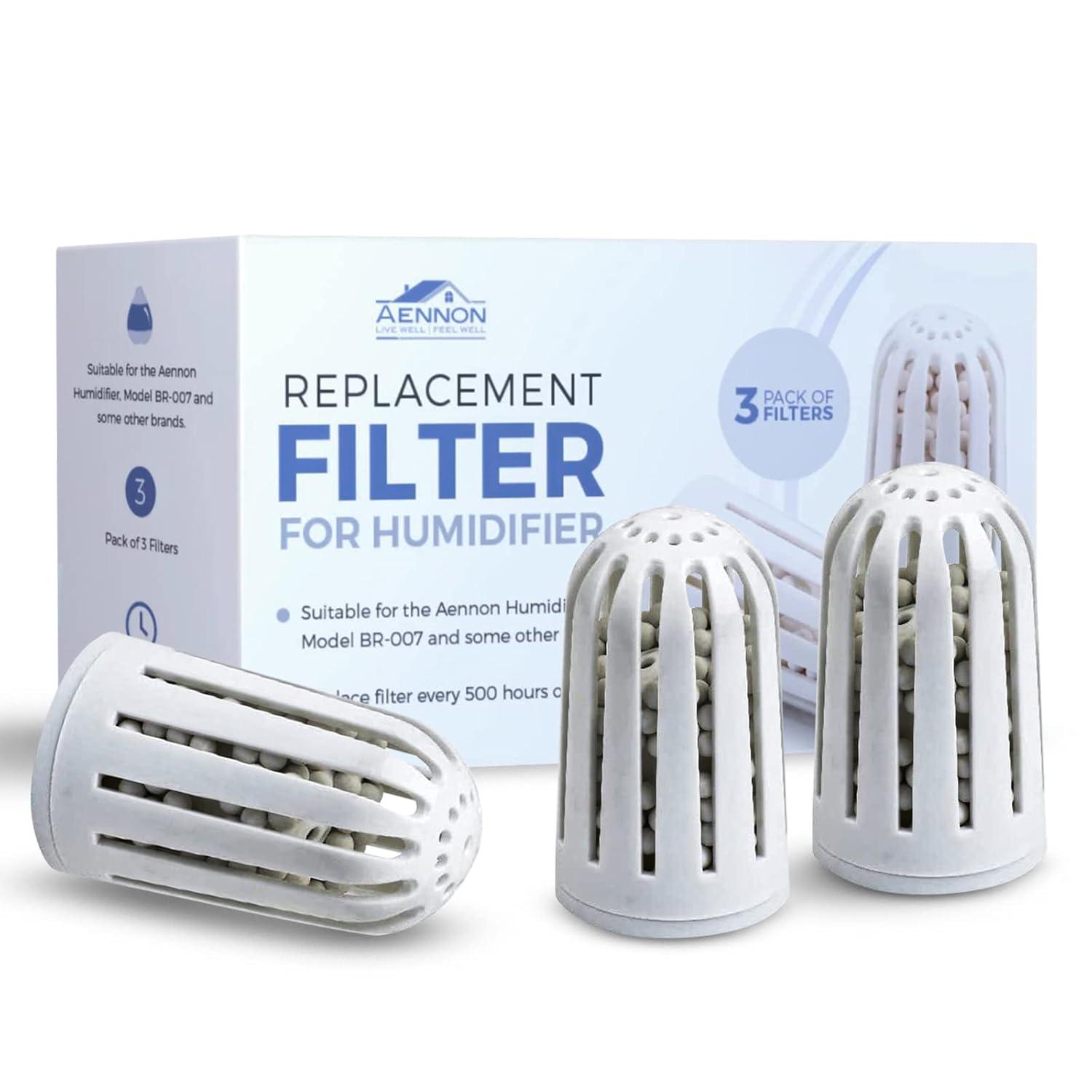 Fits Most Ultrasonic Humidifier Replacement Filters for Home, Cool Mist Demineralization Cartridges, Ceramic Filter Stone Material, 3 Pack, 6 Months Each - Aennon