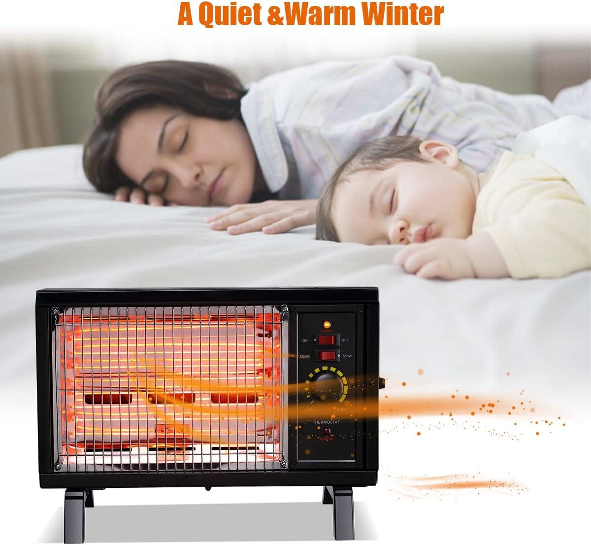 Black Portable Electric Radiant Heater with Adjustable Thermostat