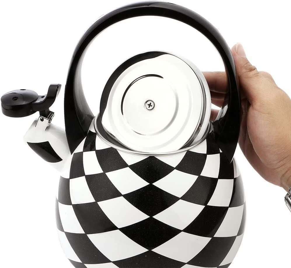 Black Diamond Enamel Whistling Tea Kettle with Checkered Pattern