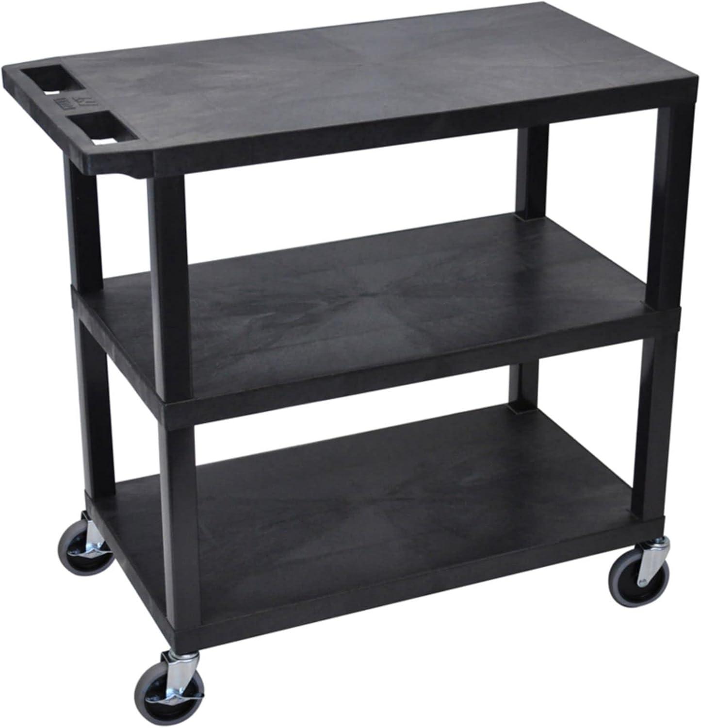 Luxor 18" x 32" Three Shelf Flat Utility Cart - Black