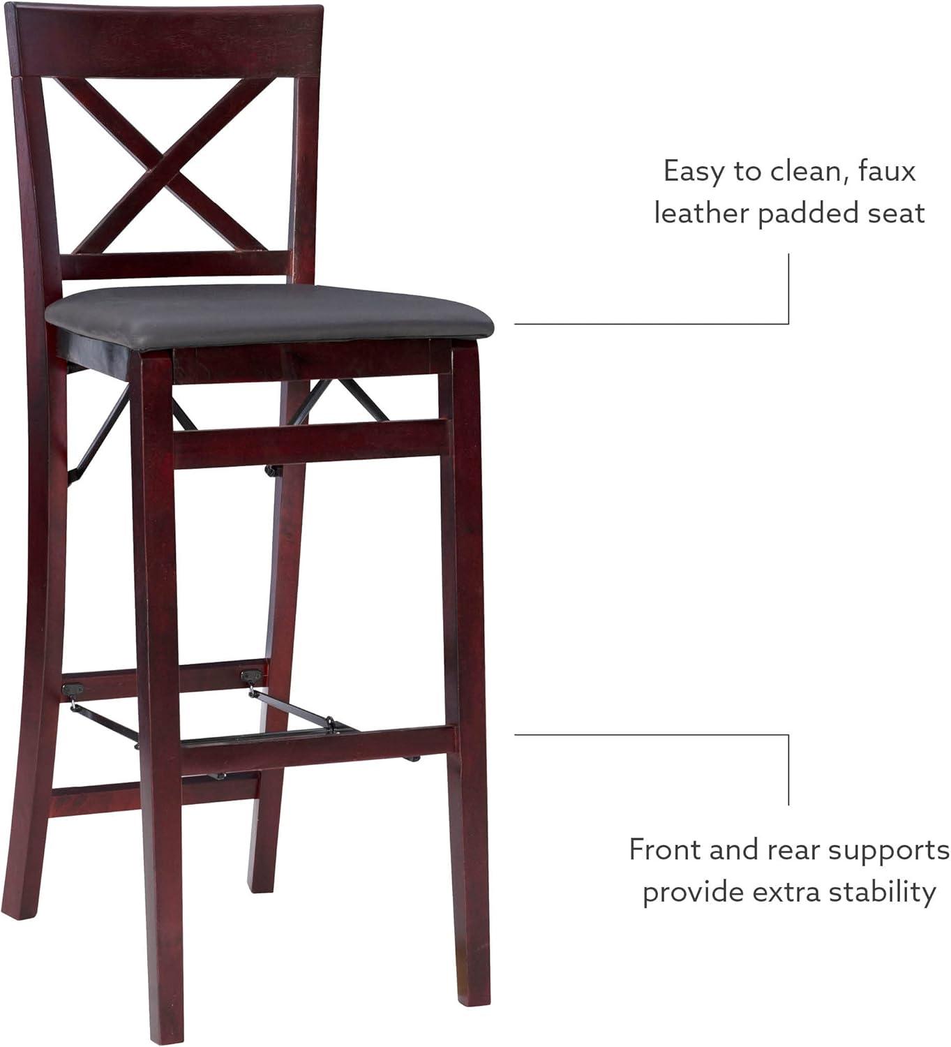 Triena X Back Faux Leather Folding Barstool Espresso - Linon: Padded Seat, Wood Legs, No Assembly Required