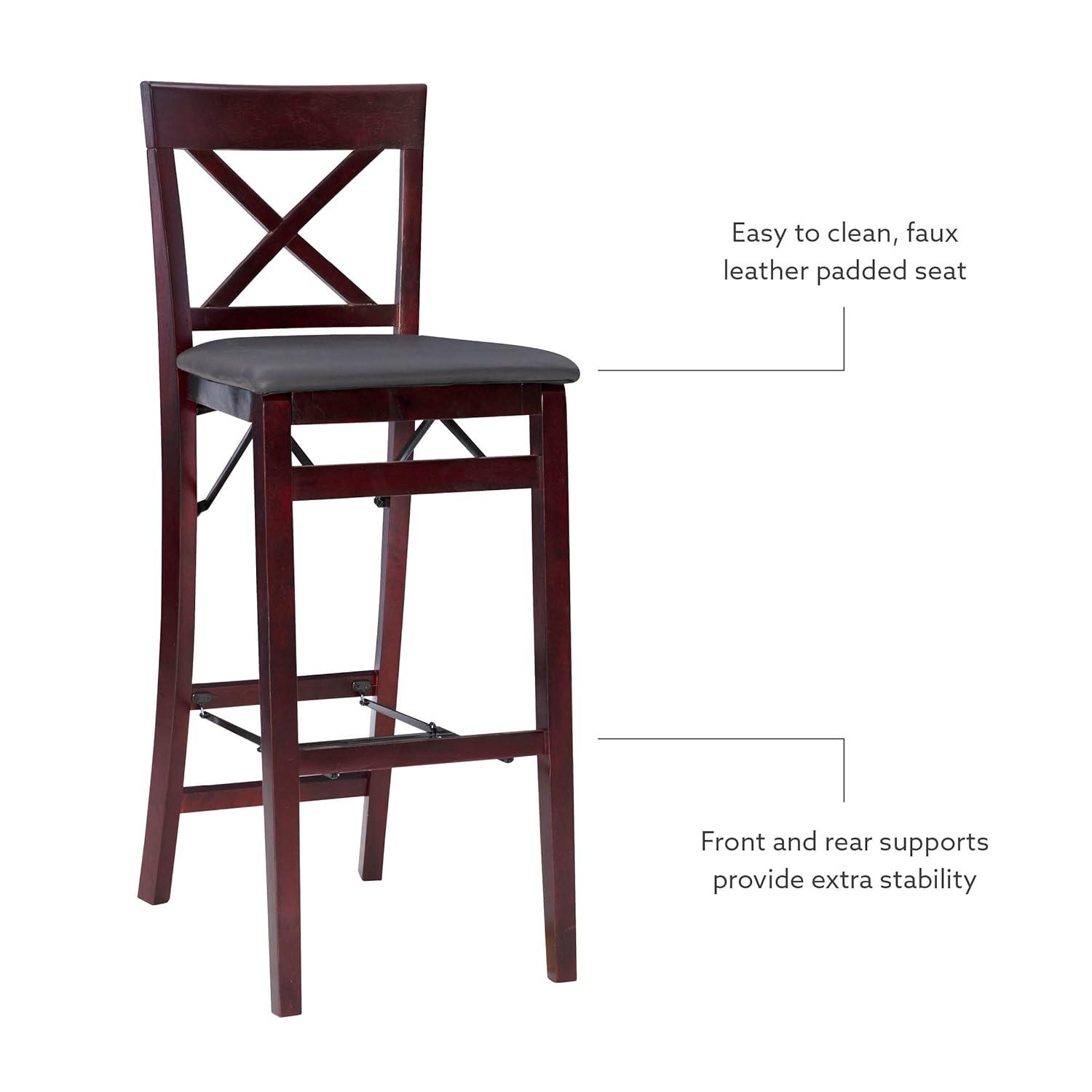 Triena X Back Faux Leather Folding Barstool Espresso - Linon: Padded Seat, Wood Legs, No Assembly Required