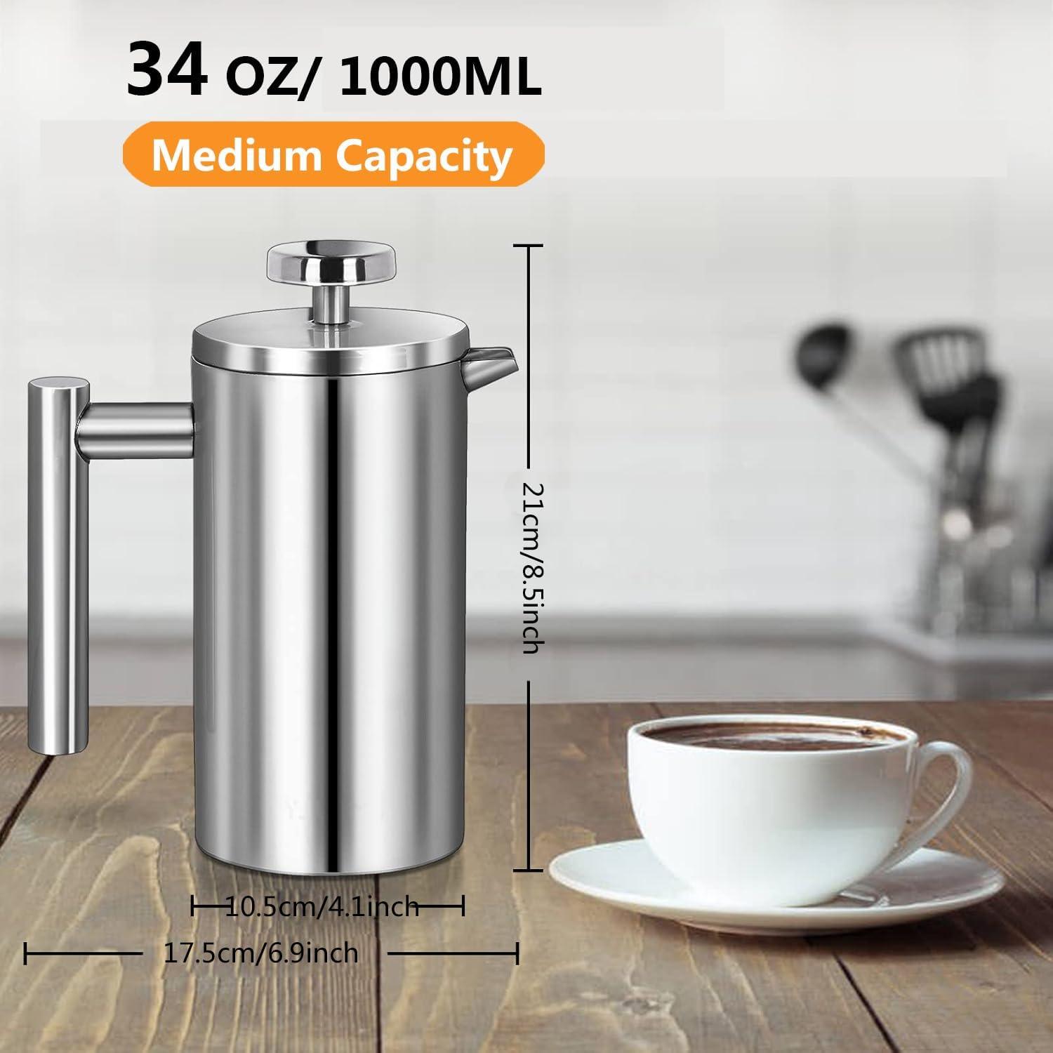 Stainless Steel Double-Wall Insulated French Press Coffee Maker