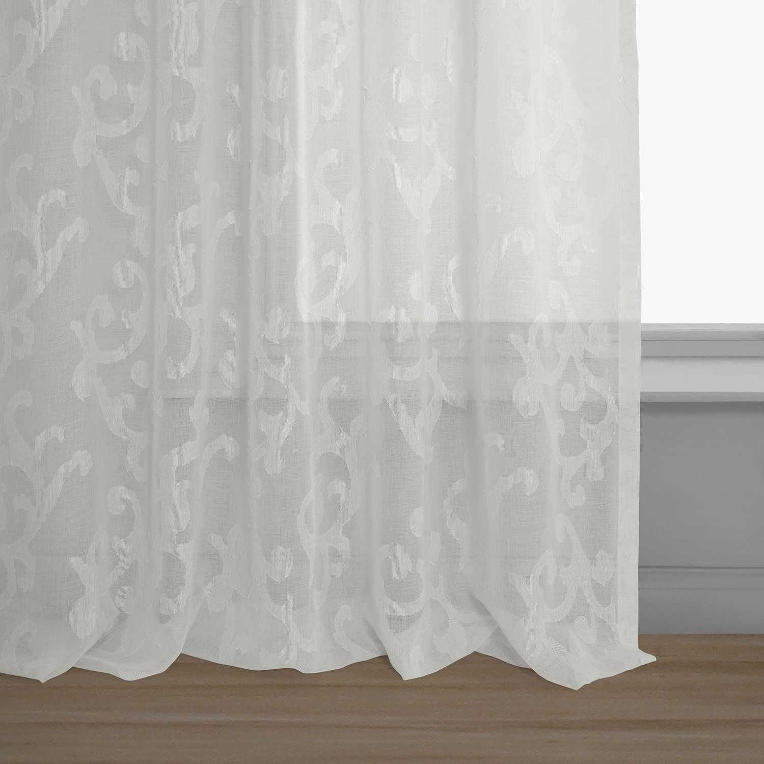 White Sheer Linen Patterned 50" x 84" Curtain Panel