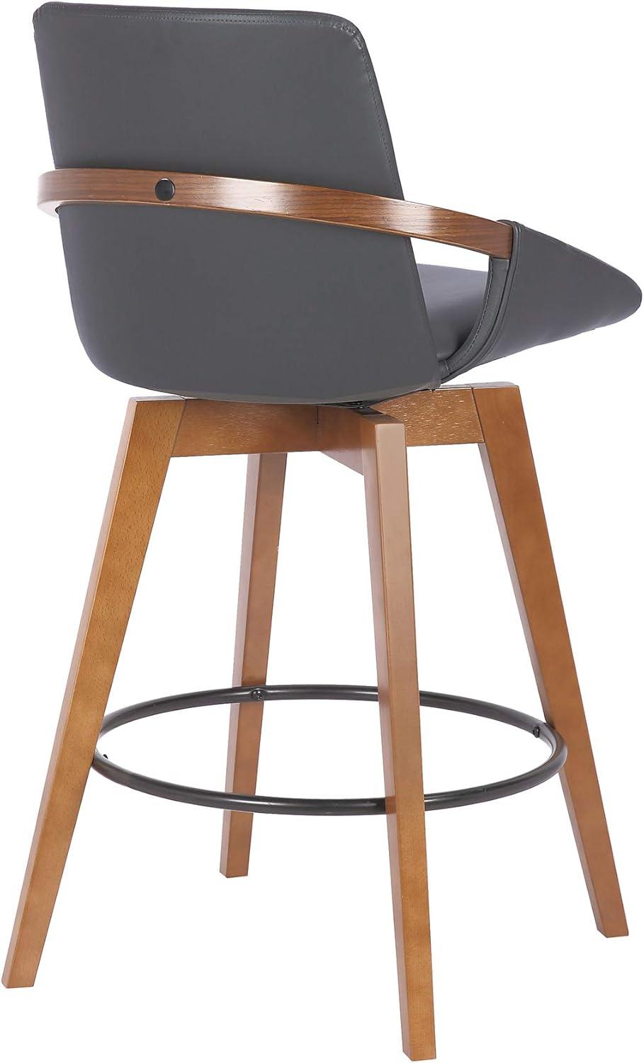 Baylor Gray Faux Leather and Walnut Swivel Bar Stool