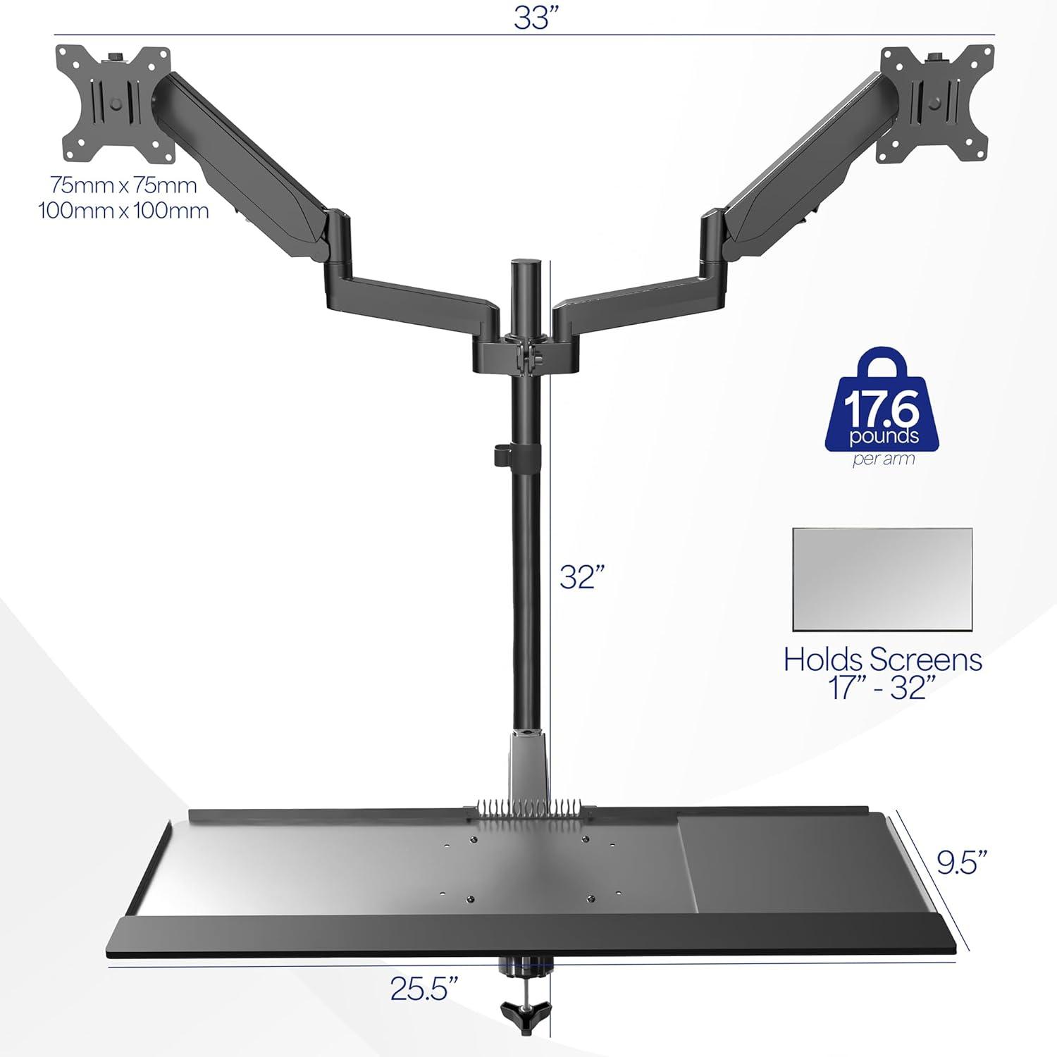 Sit to Stand Dual Monitor Desk Mount Workstation