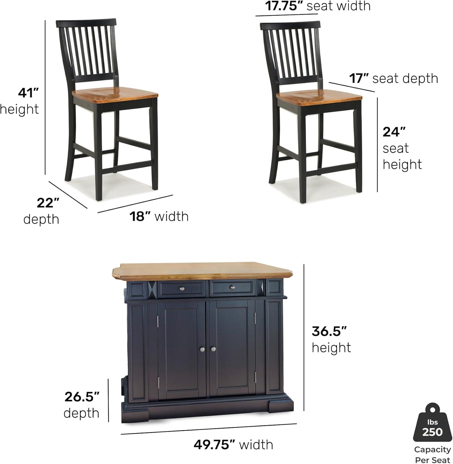 Homestyles Americana Wood Kitchen Island Set in Black