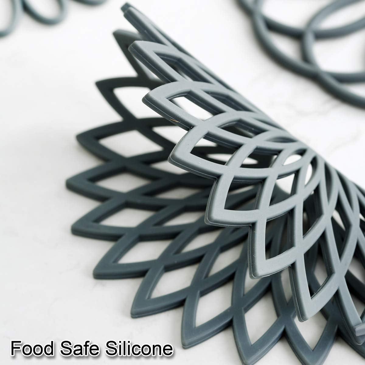 3Pcs Silicone Trivet Mat 7.9inch Anti-Slip Heat-Resistant Hot Pad Set Hollow Flower Shape Non-Stick Decorative Mat for Home Kitchen