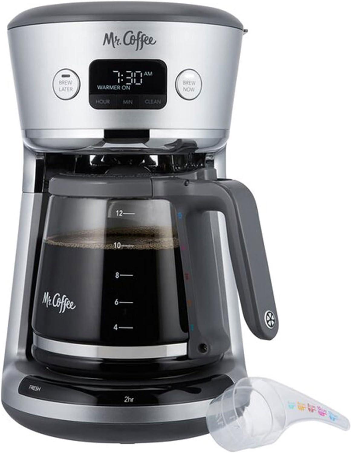 Silver 12-Cup Programmable Drip Coffee Maker with Water Filter