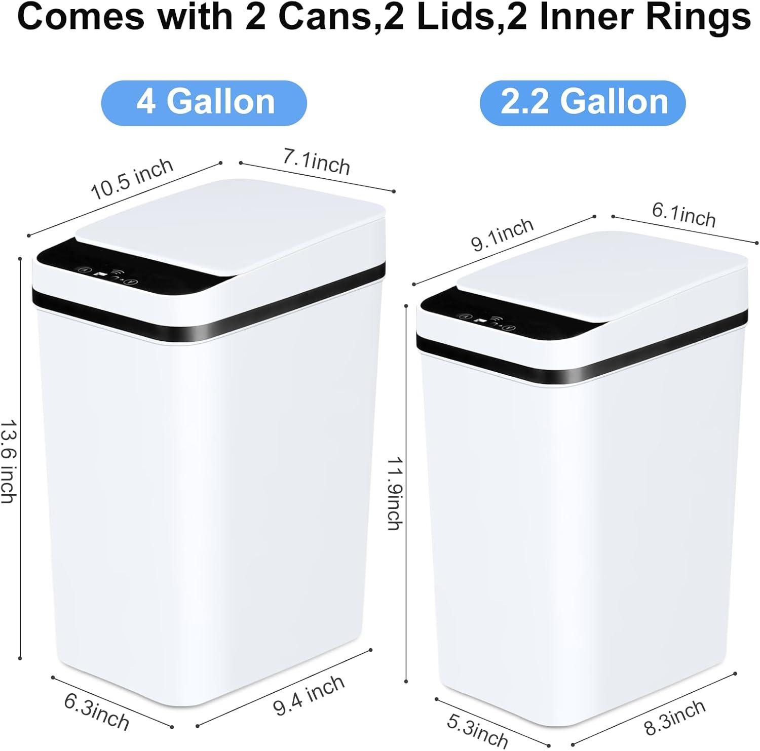 VQJTCVLY 2Pack Bathroom Small Trash Can with Lid, 2.6 Gallon Touchless Automatic Garbage Can Slim Waterproof Motion Sensor Smart Trash Bin for Bedroom, Office, Kitchen, Living Room (White)