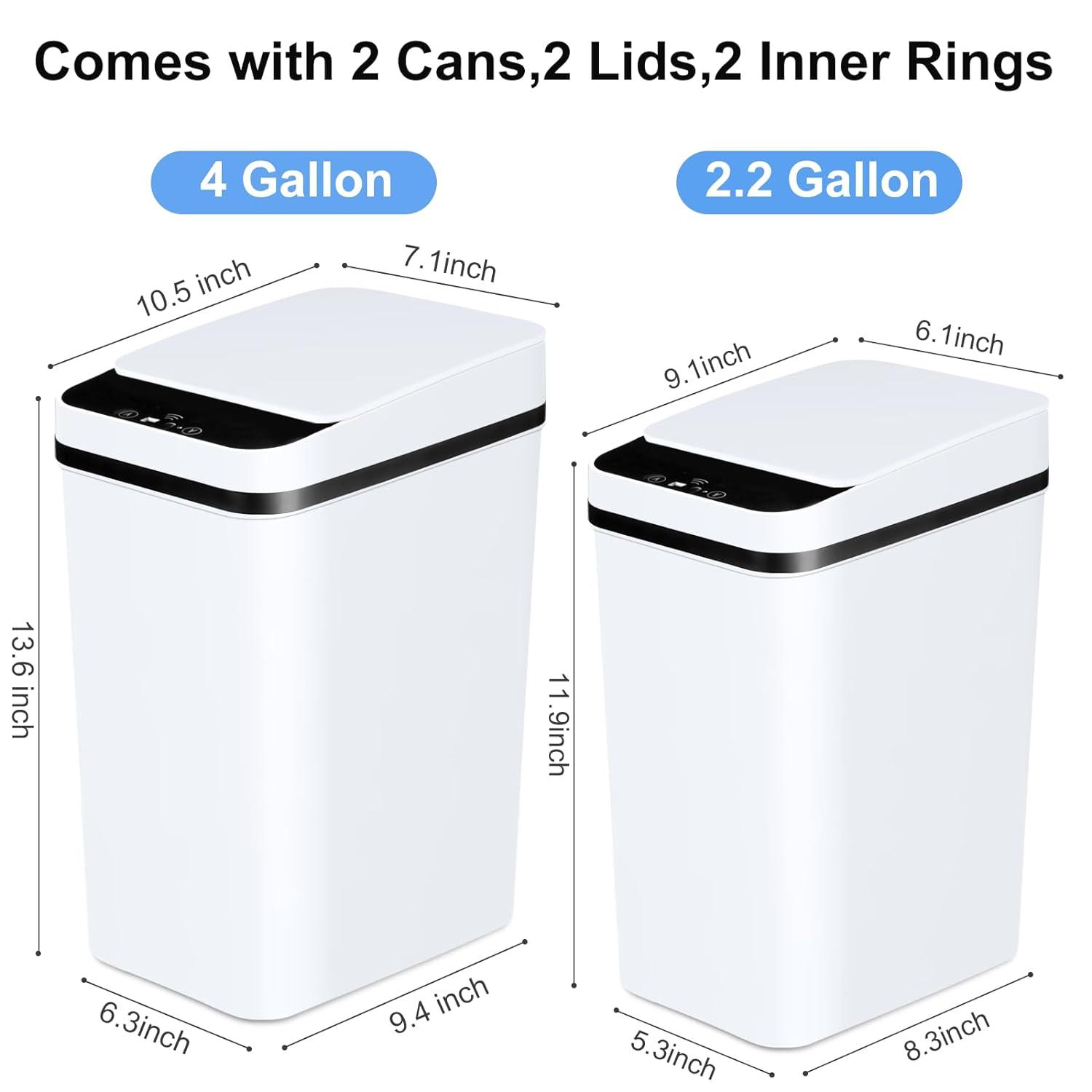 VQJTCVLY 2Pack Bathroom Small Trash Can with Lid, 2.6 Gallon Touchless Automatic Garbage Can Slim Waterproof Motion Sensor Smart Trash Bin for Bedroom, Office, Kitchen, Living Room (White)