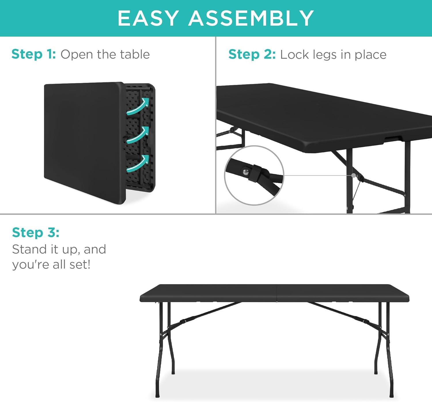 Best Choice Products 6ft Plastic Folding Table, Indoor Outdoor Heavy Duty Portable w/ Handle, Lock