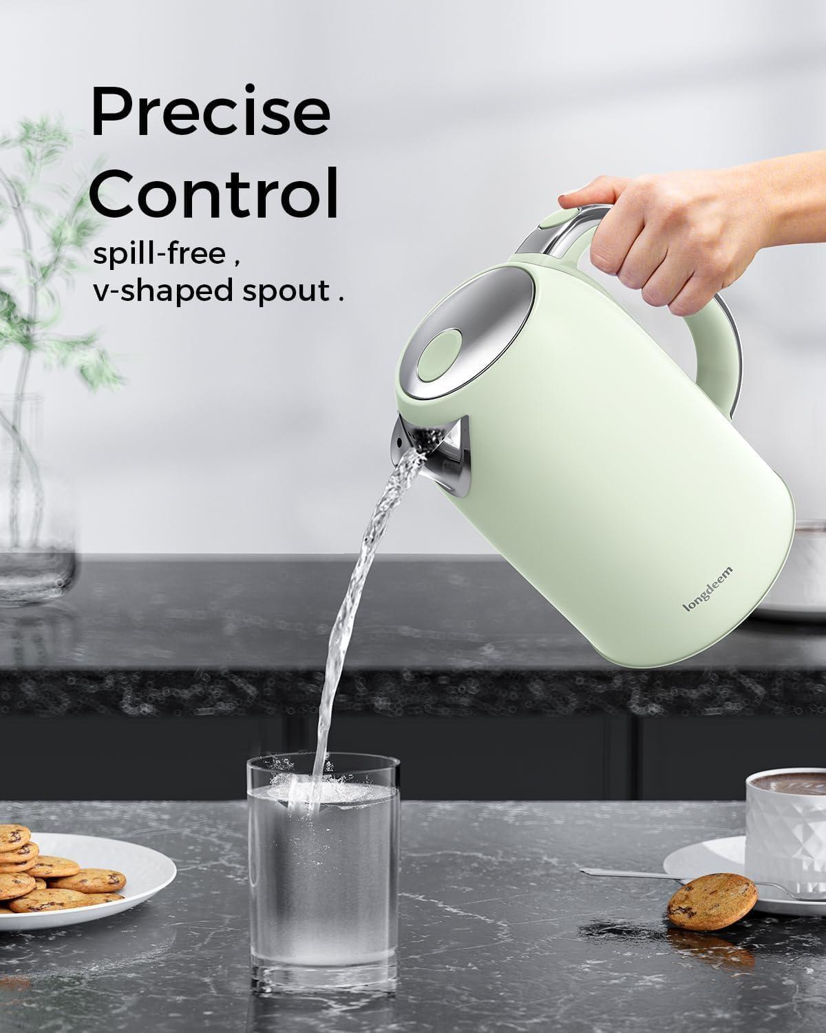 Green Stainless Steel 1.7L Electric Kettle with 5-Temp Presets