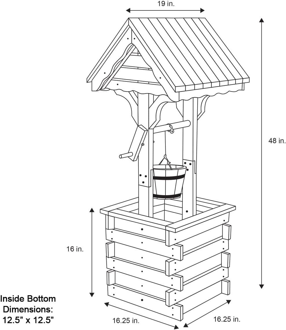 Natural Cedar Wood Outdoor Wishing Well Planter with Hanging Bucket