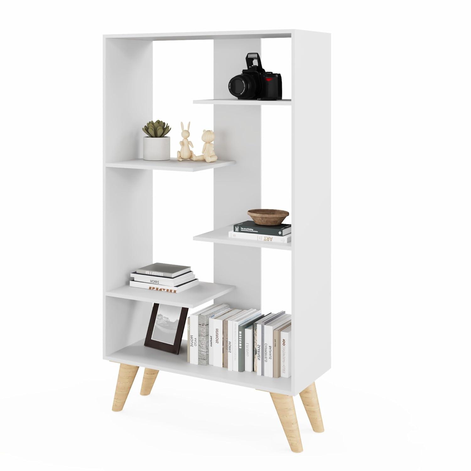 Boahaus LLC Boahaus Lund Bookcase, Wood Legs, Modern Style, 05 Shelves, Ideal for Any Place Home
