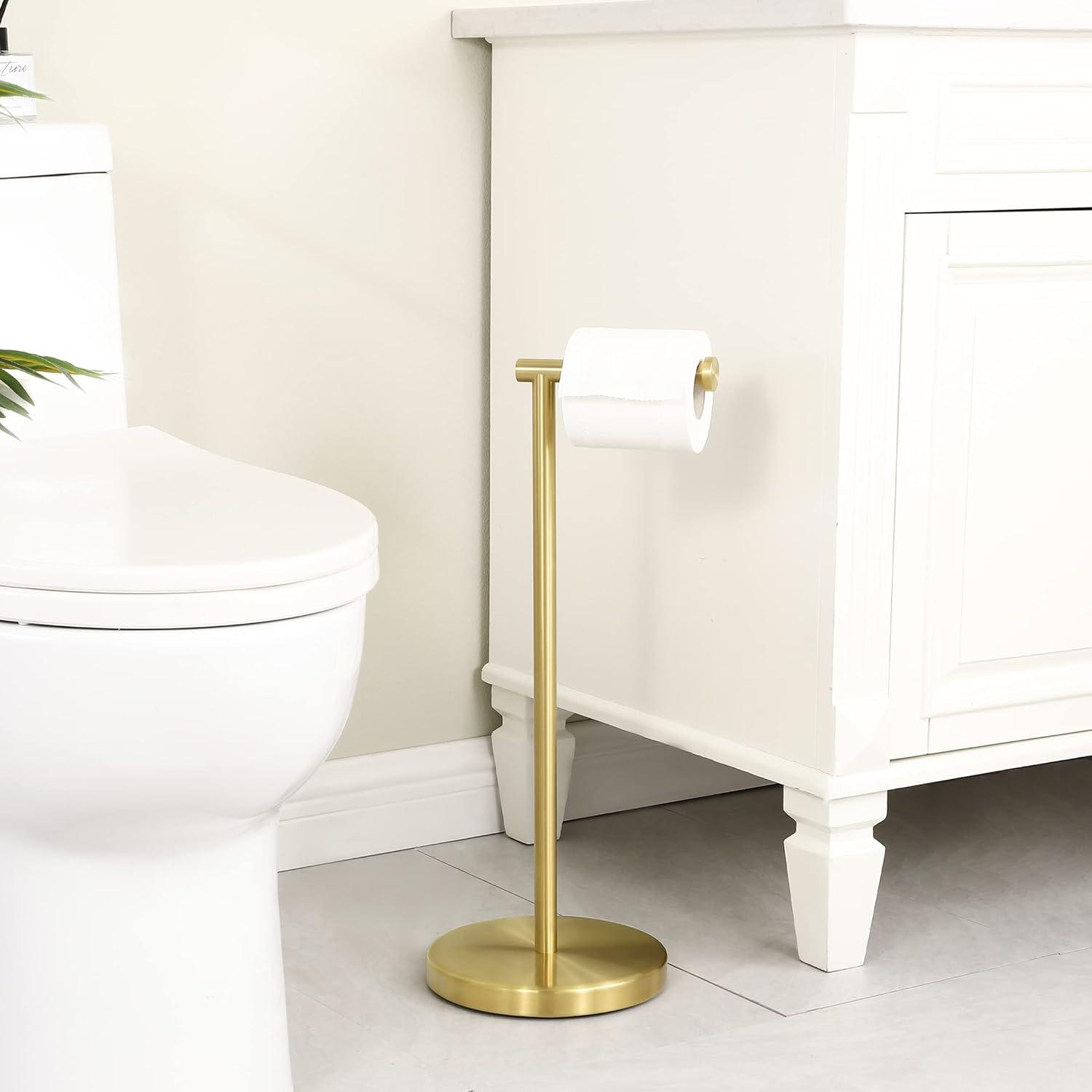 Brushed Gold Freestanding Stainless Steel Toilet Paper Holder