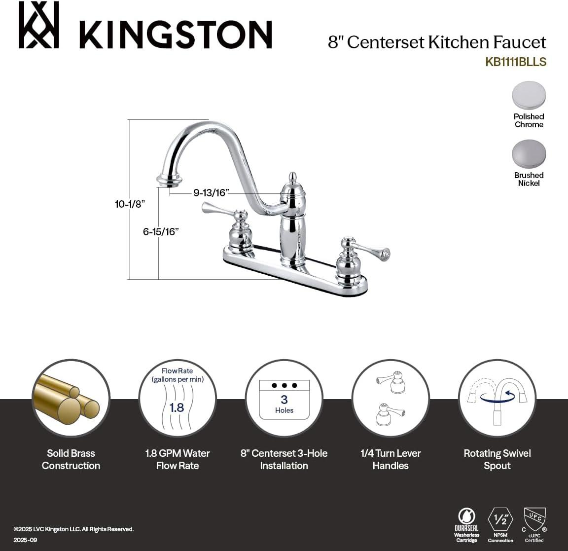 Kingston Brass Kingston Brass Heritage Two-Handle 8" Centerset Kitchen Faucet KB1118BLLS