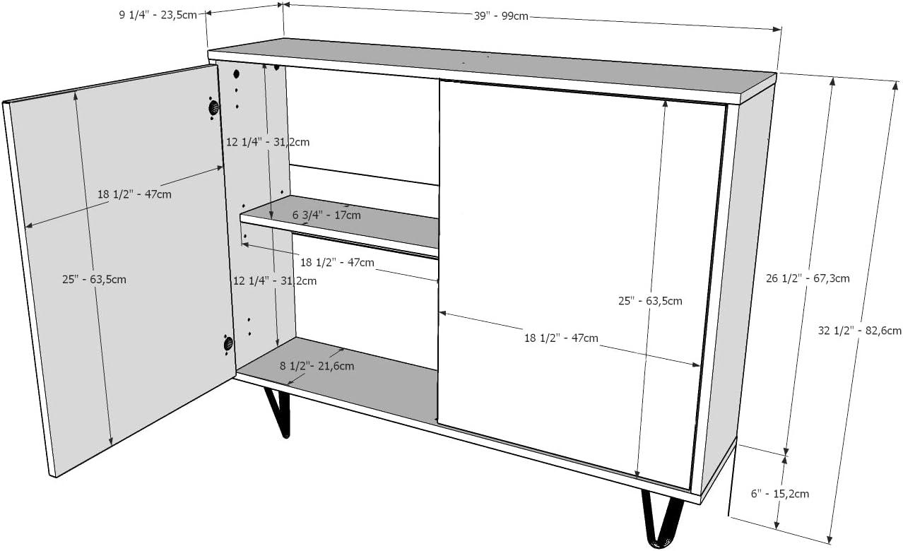 Slim Walnut 2-Door Storage Cabinet with Adjustable Shelving