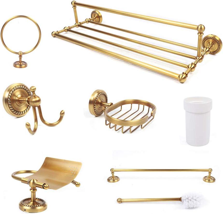 7PCS Bathroom Vintage Hardware Complete Toilet Accessories Set Copper Finish Towel Bar