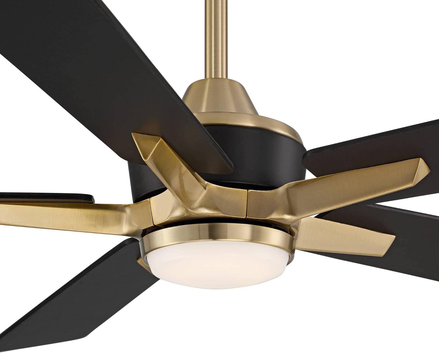 52" Casa Vieja Modern Indoor Outdoor Ceiling Fan with Dimmable LED Light Remote Control Soft Brass Black Damp Rated for Patio Exterior House Porch