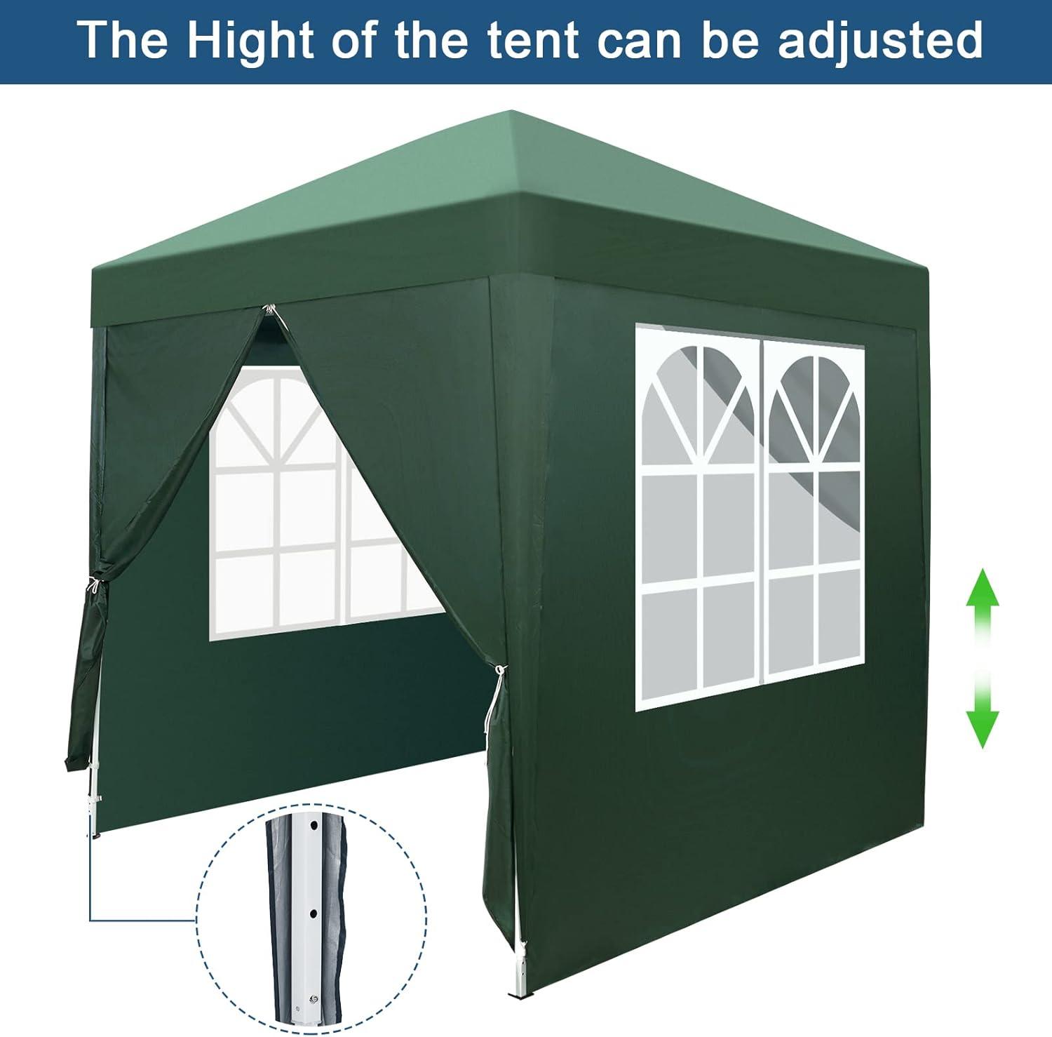 Green 6.5 ft Square Pop-Up Canopy Tent with Windows