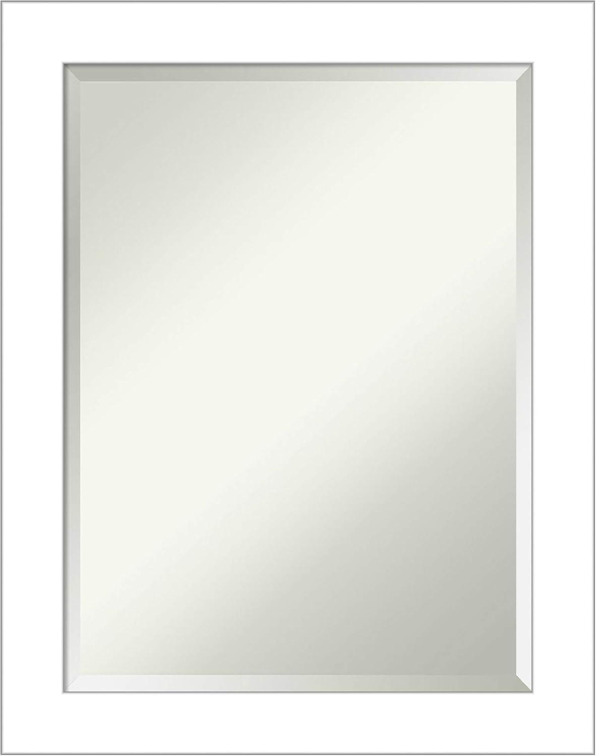 22" x 28" Wedge Framed Bathroom Vanity Wall Mirror White - Amanti Art: Modern, Satin Finish, No Assembly Required