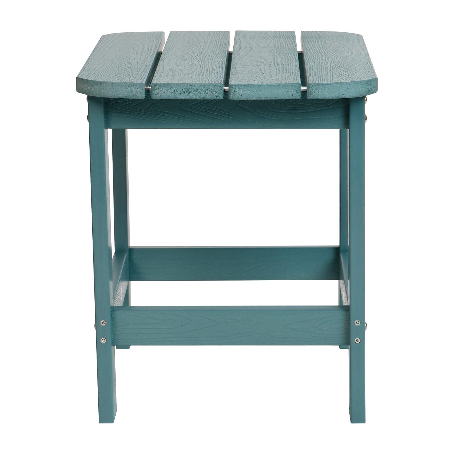 Flash Furniture Charlestown All-Weather Poly Resin Wood Adirondack Side Table in Teal