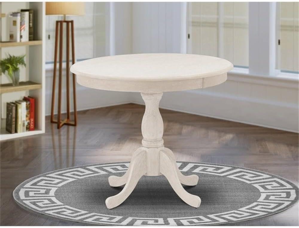 East West Furniture, Round Dining Table With Round Wire Brush Butter Cream