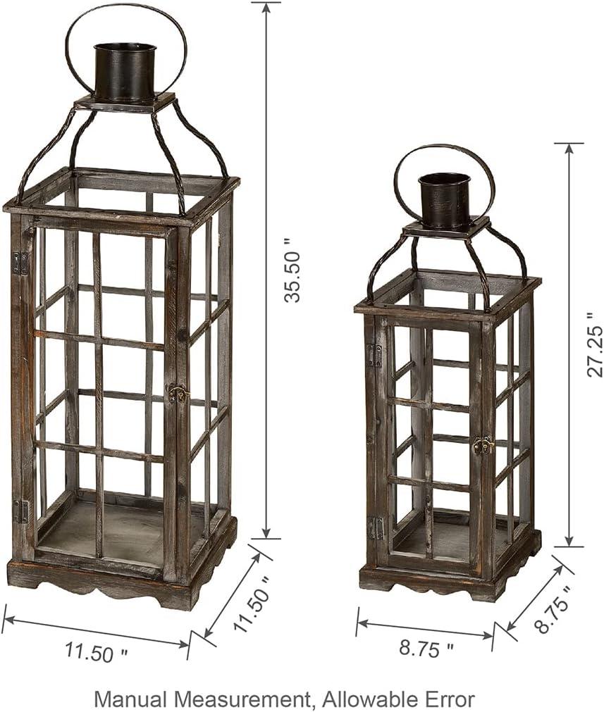 Rustic Farmhouse Wood Candle Lantern Set for Tabletop Decor