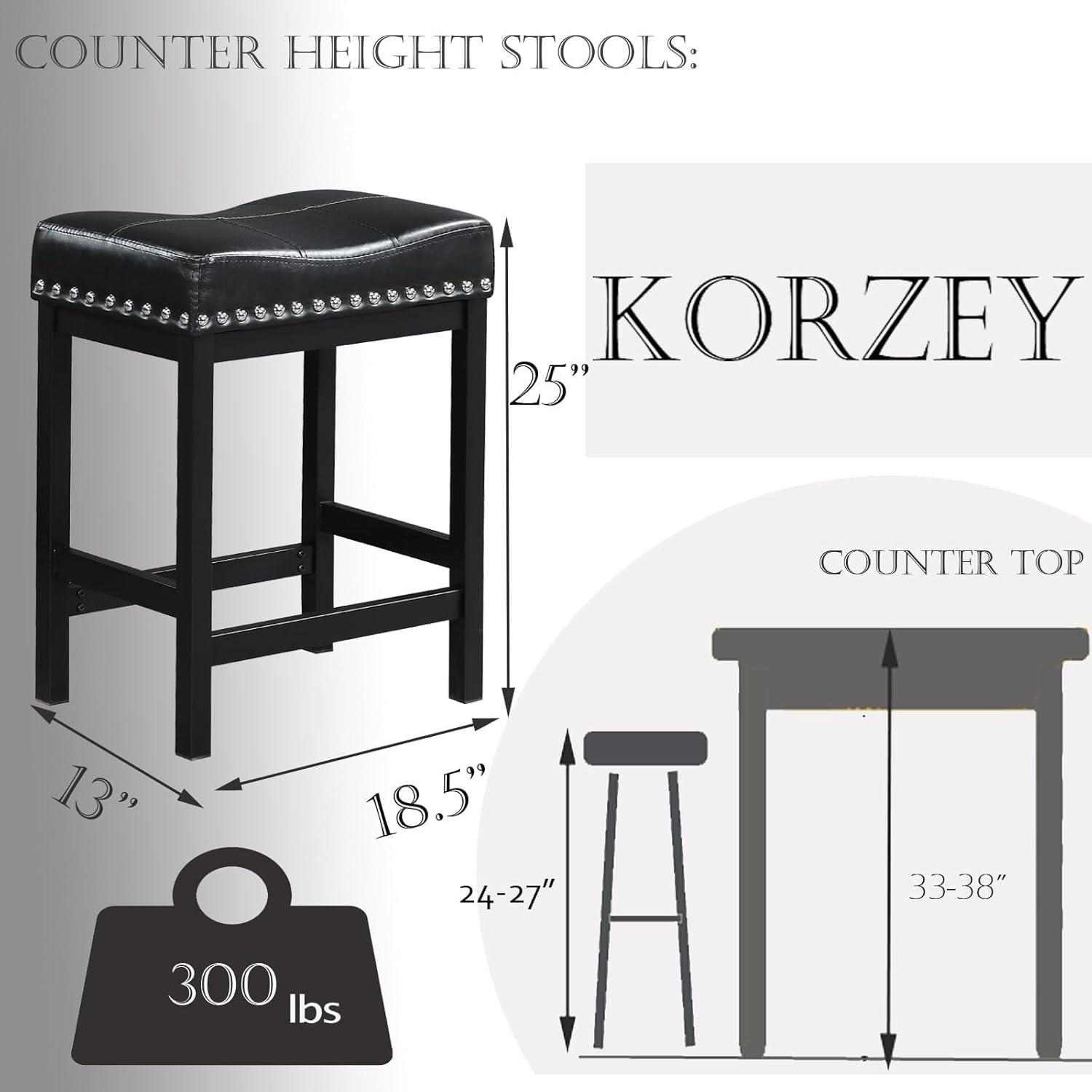 edx Bar Stools Set of 4, Modern Counter Height, 24 Inch Kitchen Barstools with Metal Base, PU Leather Saddle Seats for Kitchen Island, Black