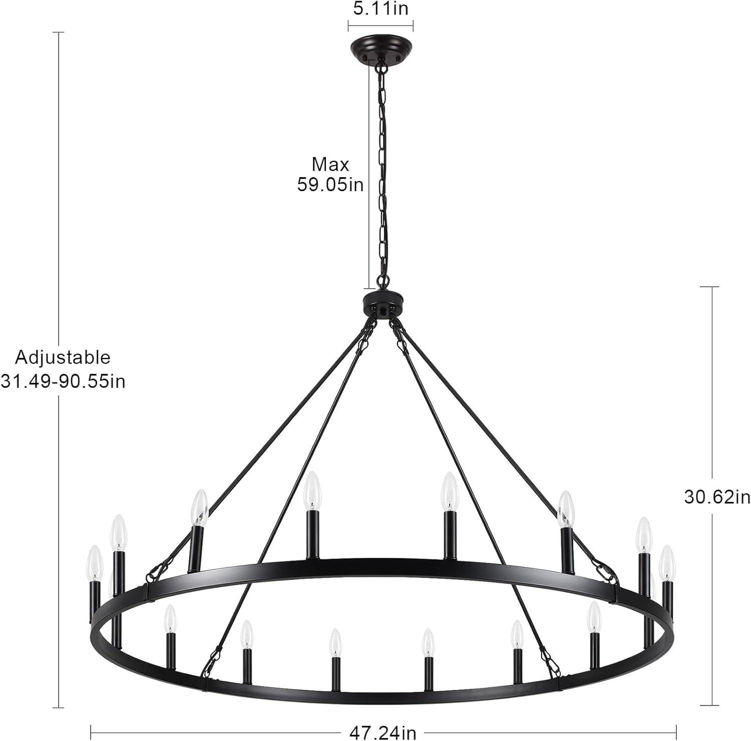 16-Lights Wagon Wheel Chandelier 47 Inch Black Farmhouse Chandelier Large Chandeliers for High Ceilings Round Modern Farmhouse Chandeliers Ceiling Light for Living Room Dining Room Foyer Entryway