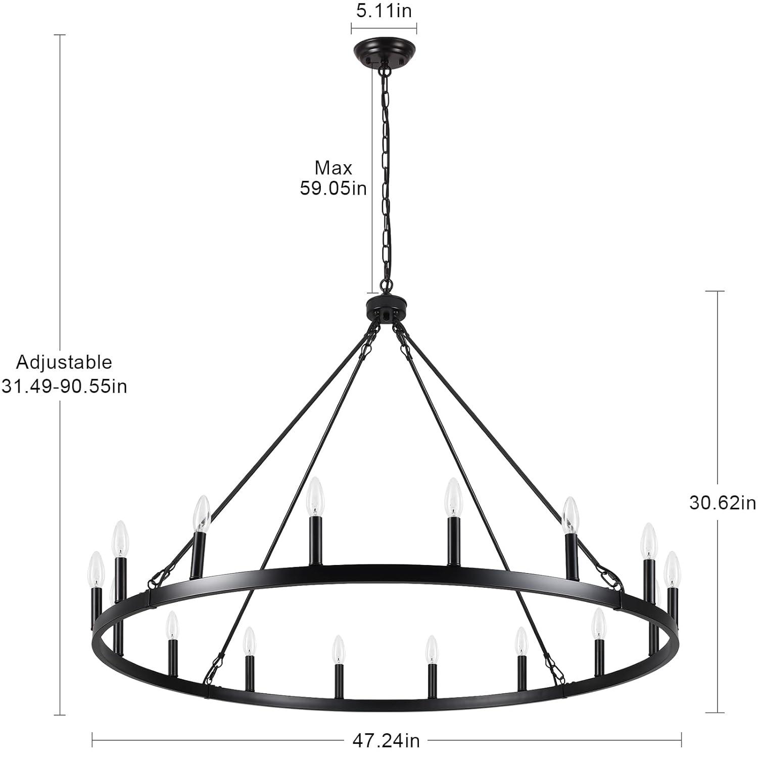 16-Lights Wagon Wheel Chandelier 47 Inch Black Farmhouse Chandelier Large Chandeliers for High Ceilings Round Modern Farmhouse Chandeliers Ceiling Light for Living Room Dining Room Foyer Entryway