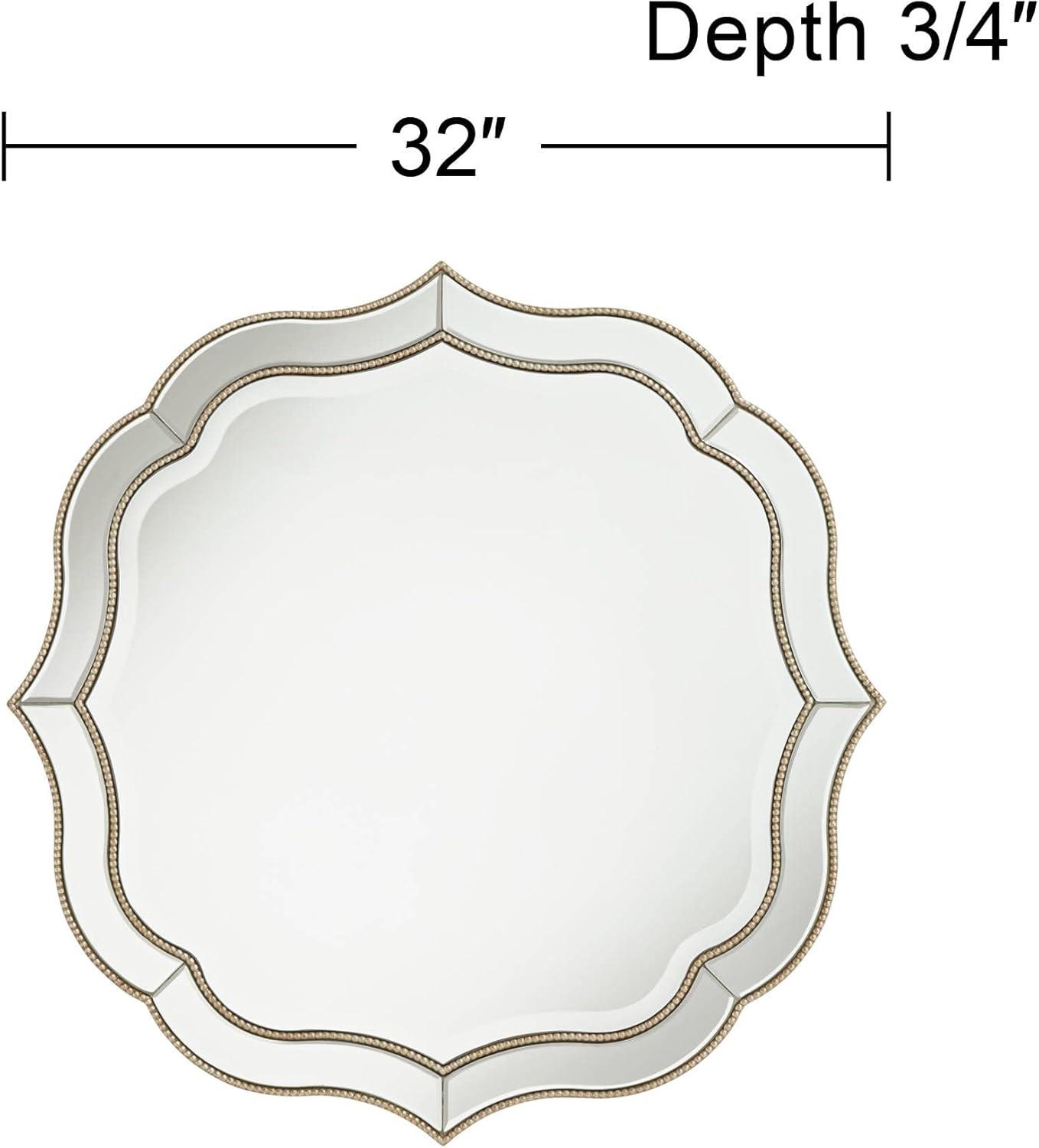 Scalloped Edge 37" Round Wall Mirror with Beaded Champagne Gold Frame