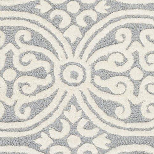 Ivory and Silver Geometric Hand-Tufted Wool Area Rug, 5' x 8'