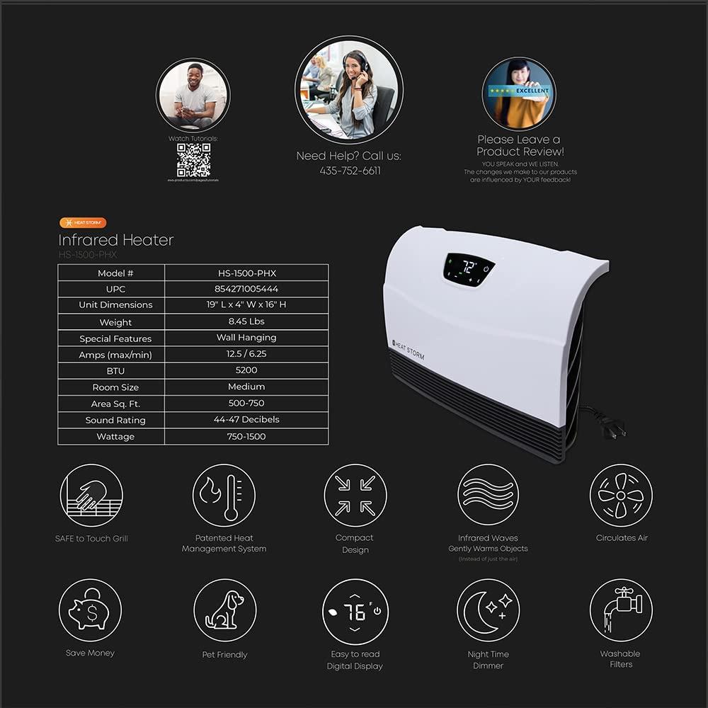 Heat Storm Heat Storm 1500 Watt Infrared WiFi enabled, wall mount  electric space heater with digital thermostat, remote - Smart Line