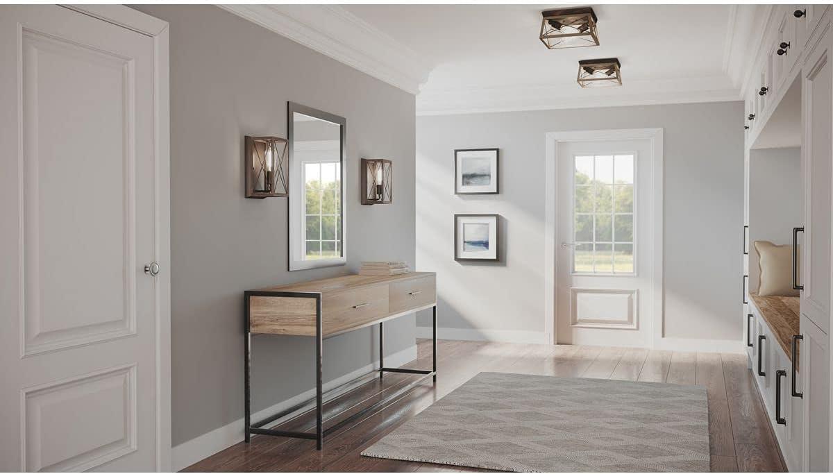 Progress Lighting Briarwood 1-Light Wall Sconce, Galvanized Steel, X-Brace Design, Faux Wood Frame