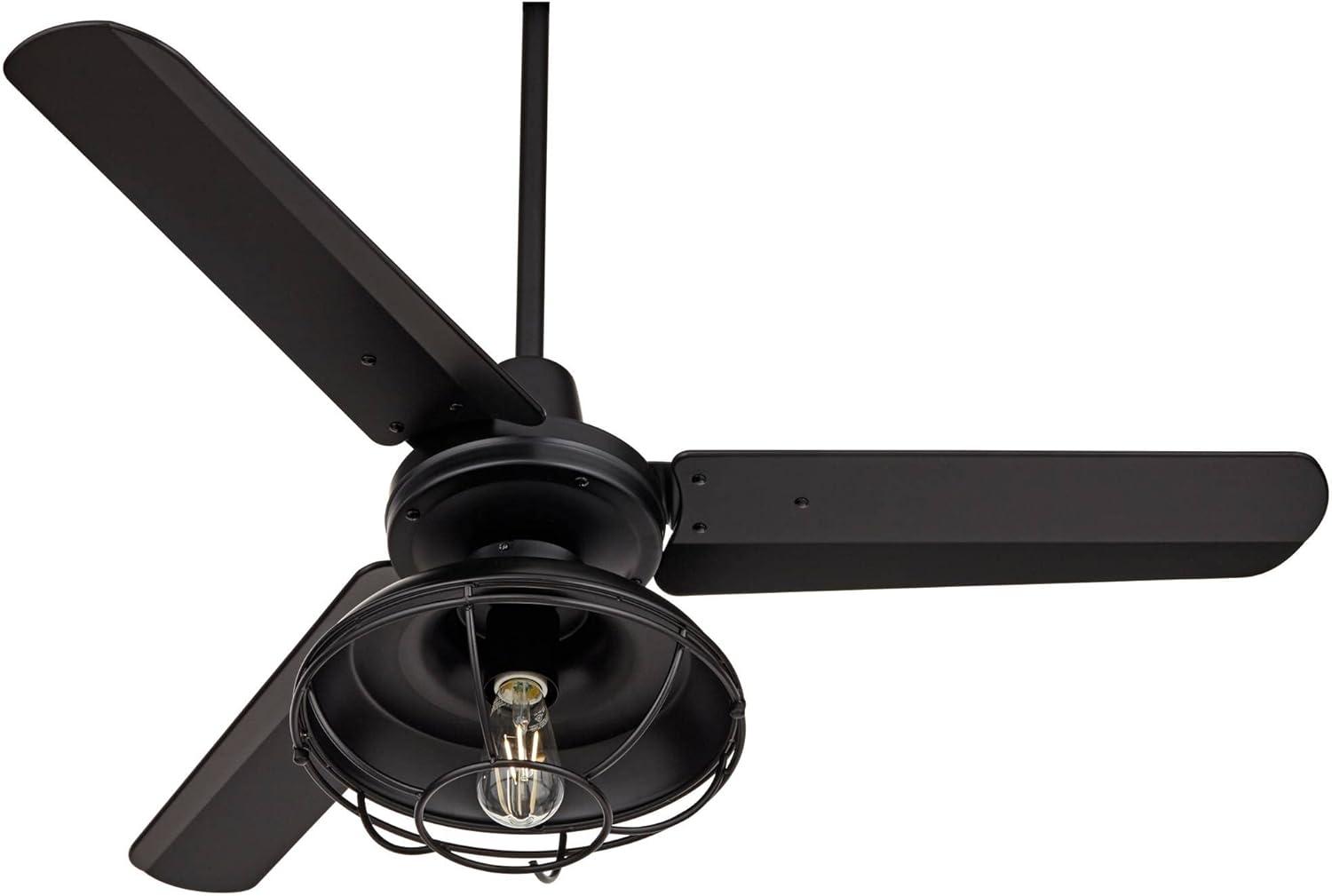 44" Casa Vieja Plaza Industrial Rustic Indoor Outdoor Ceiling Fan with LED Light Remote Control Matte Black Cage Damp Rated for Patio Exterior House