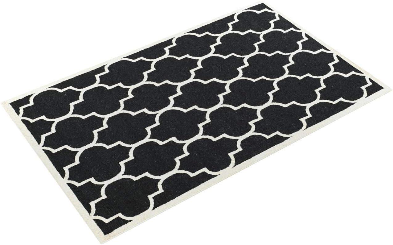 SAFAVIEH Cambridge Kevin Geometric Wool Area Rug, Black/Ivory, 5' x 8'