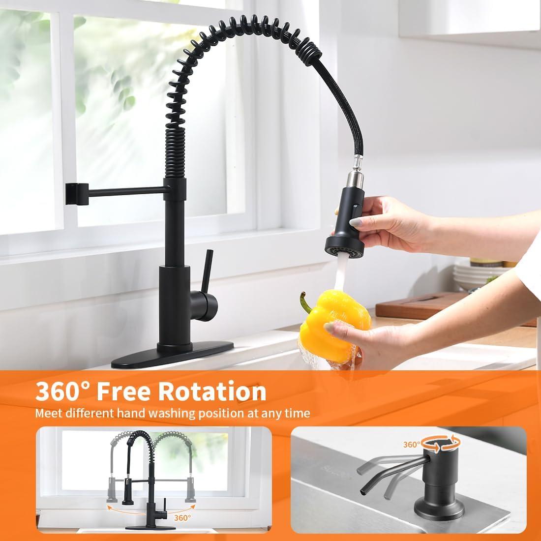 Matte Black Stainless Steel Pull Down Kitchen Faucet with Spray