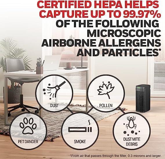 Portable Air Purifier For Medium Rooms (100 Sq Ft). Allergen Reducer For Wildfire/Smoke, Pollen, Pet Dander & Dust. Air Quality Indicator And Auto Mode